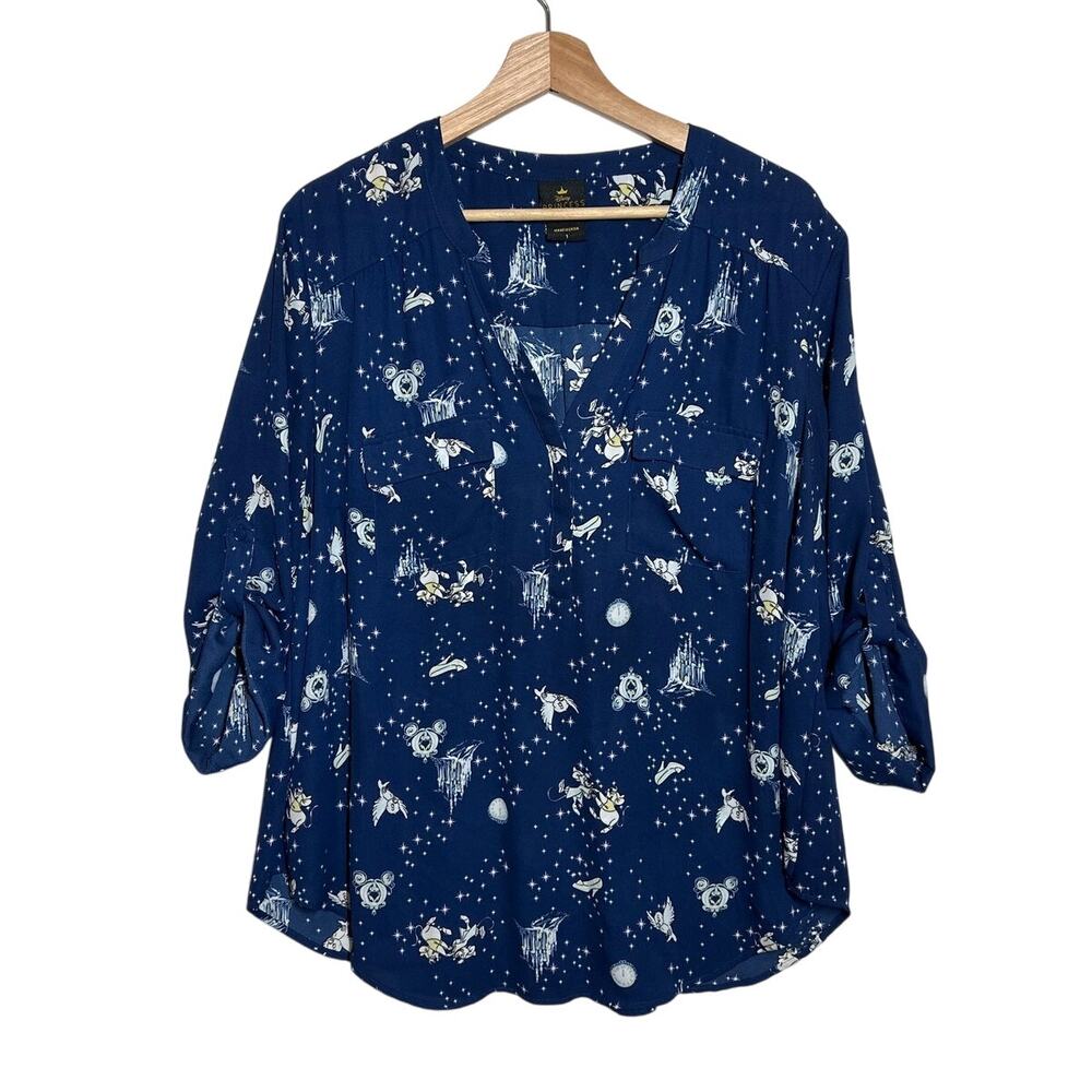 Torrid Disney Cinderella Princess Harper Blouse Blue Castle Chiffon Sz 1 / 1X